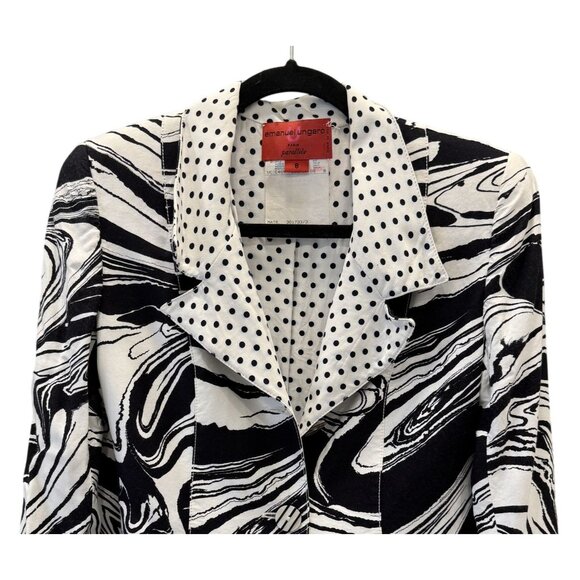 Emanuel Ungaro Paris Womens Artsy Blazer Size 8 Black White Polka Dot Lining - Picture 2 of 6